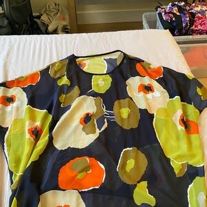 Sheer Floral Print Blouse in Navy and Orange